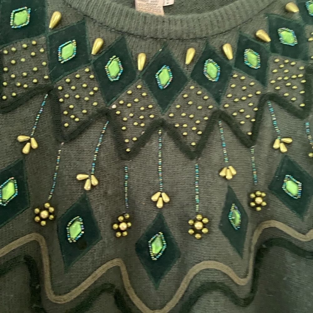 Cavalini VTG 90s Tunic Embellished Holiday Sweater Angora Lambs Wool Blend L - Picture 3 of 13